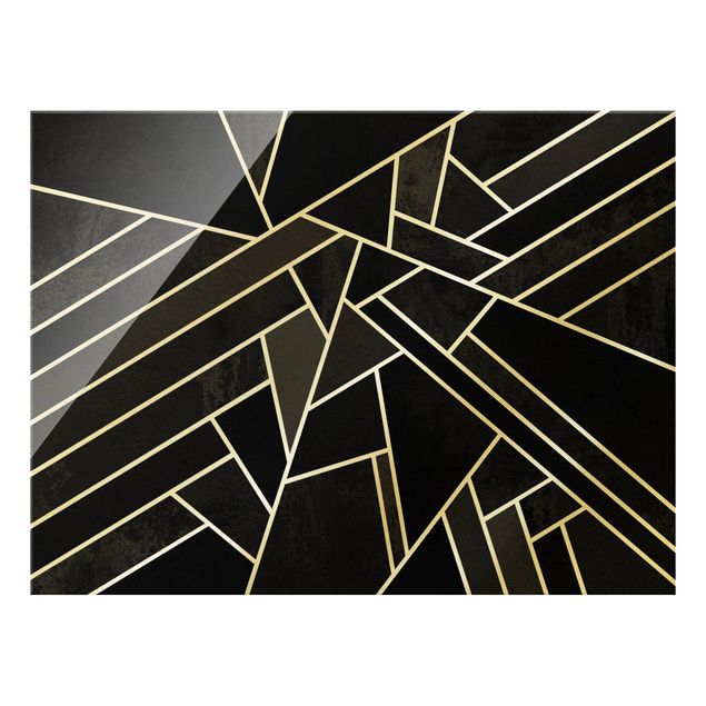 Glass print - Golden Geometry - Black Triangles - Landscape format
