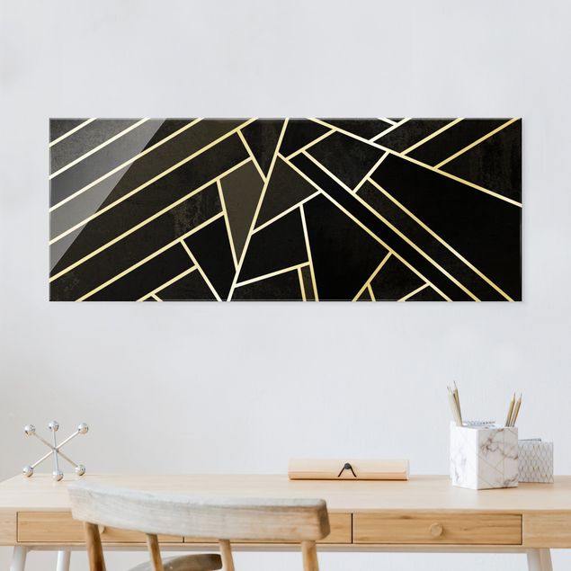 Glass print - Golden Geometry - Black Triangles - Panorama