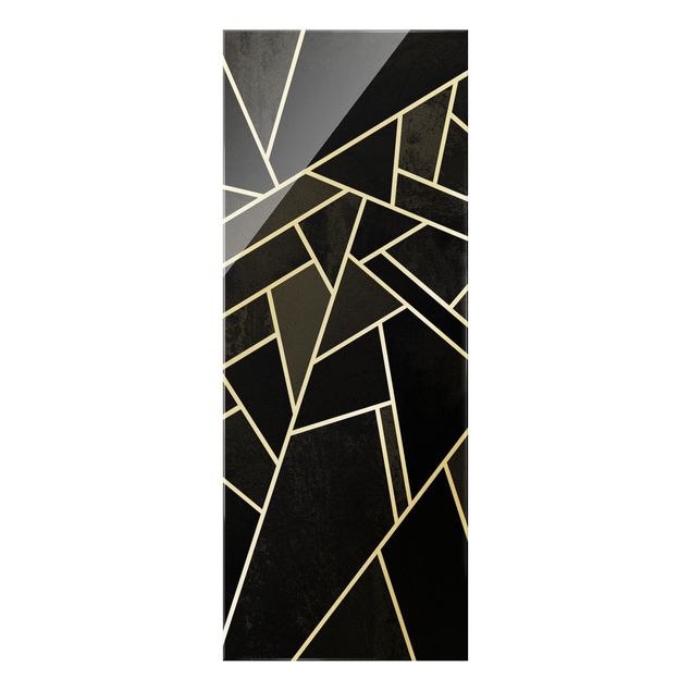 Glass print - Golden Geometry - Black Triangles - Portrait format