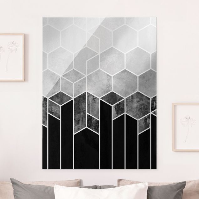 Glas Magnetboard Golden Hexagons Black And White