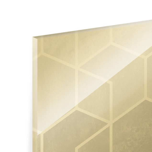 Glass print - Golden Geometry - Hexagons Black White  - Portrait format