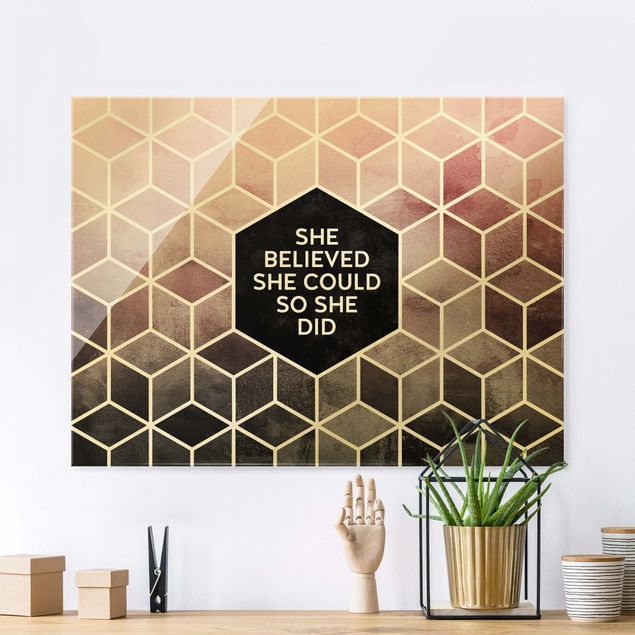Glass print - Golden Geometry - She Believed She Could - Landscape format