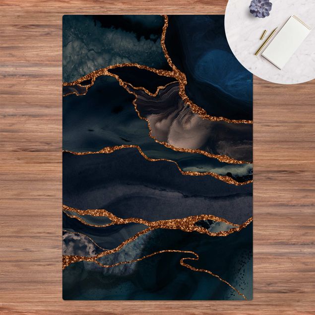 contemporary rugs Golden Glitter Waves Blue backdrop
