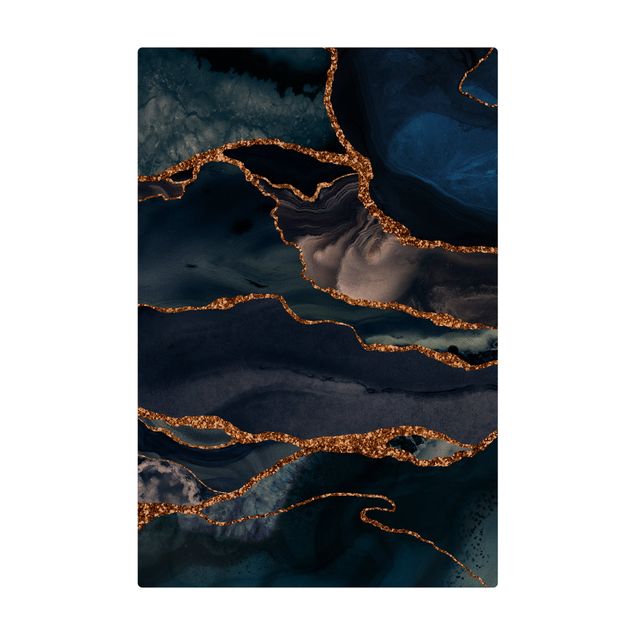 Cork mat - Golden Glitter Waves Blue backdrop - Portrait format 2:3
