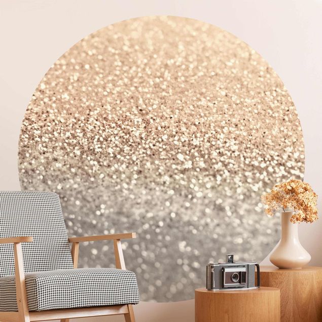 Self-adhesive round wallpaper - Golden Shimmering Landscape