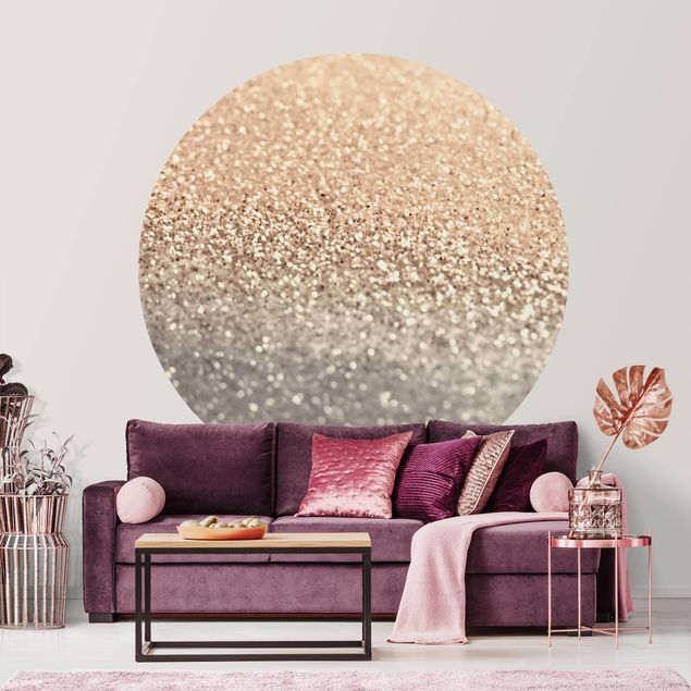 Self-adhesive round wallpaper - Golden Shimmering Landscape