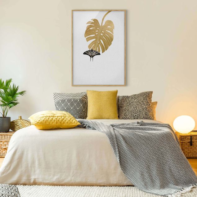 Framed poster - Golden Monstera With Butterfly