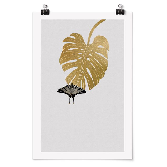 Poster - Golden Monstera With Butterfly