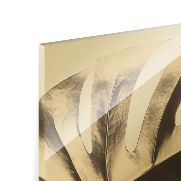 Glass print - Golden Monstera Leaves - Portrait format