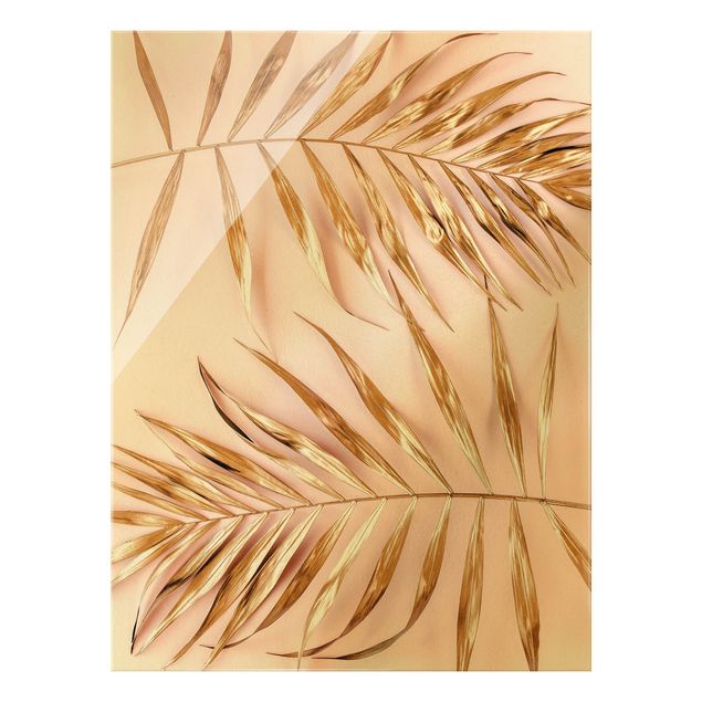 Glass print - Golden Palm Leaves In Pink - Portrait format