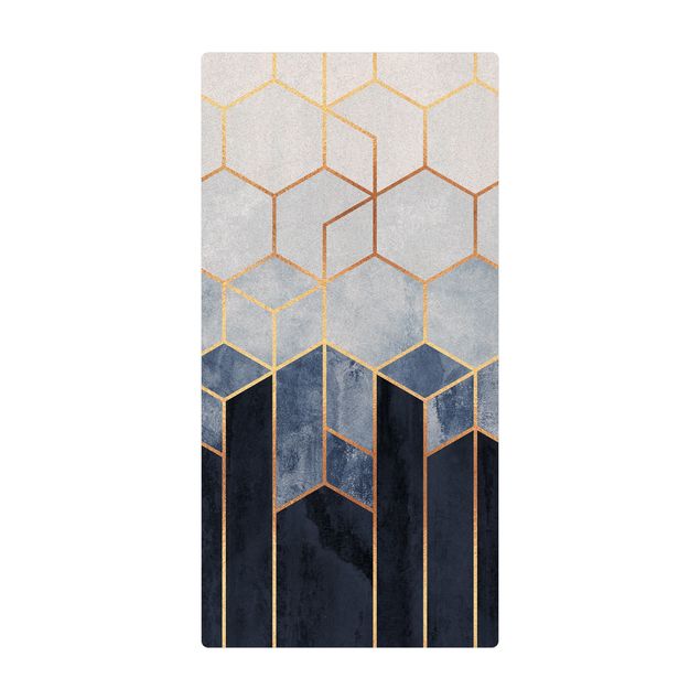 large area rugs Golden Hexagons Blue White