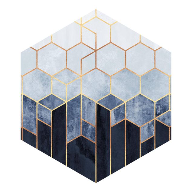 Self-adhesive hexagonal pattern wallpaper - Golden Hexagons Blue White