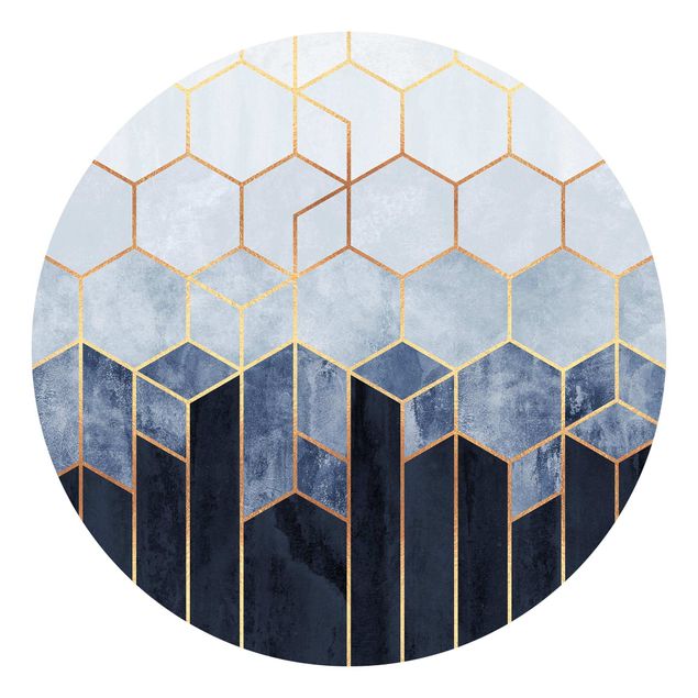 Self-adhesive round wallpaper - Golden Hexagons Blue White