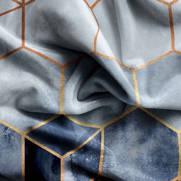 window curtains for bedroom Golden Hexagons Blue White