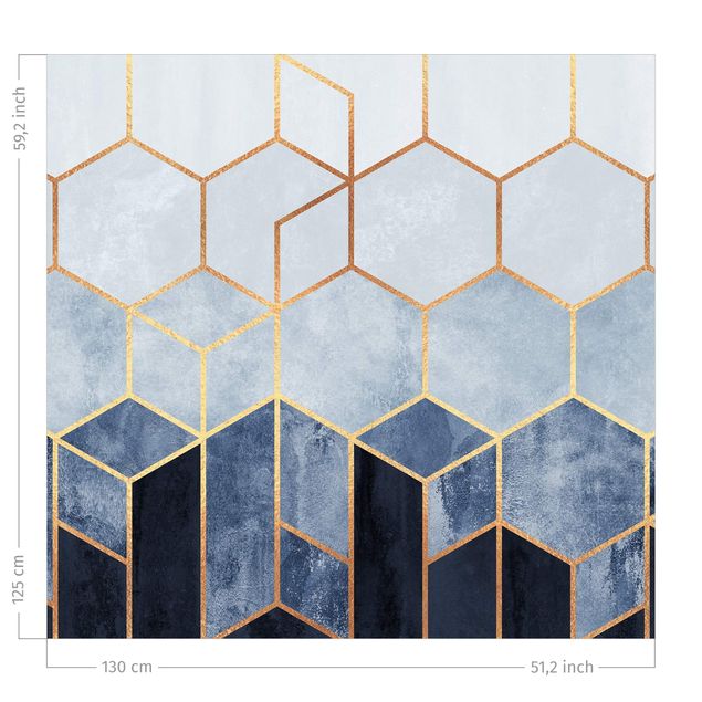 pattern curtains for living room Golden Hexagons Blue White