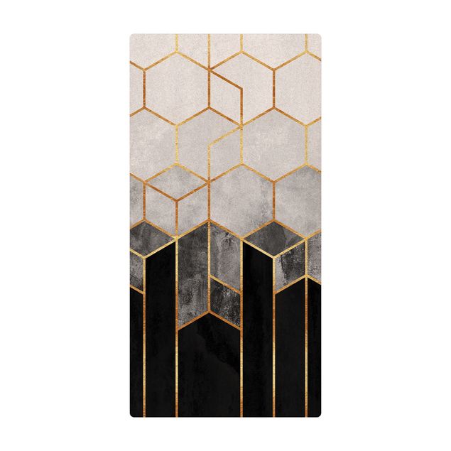 large area rugs Golden Hexagons Black And White