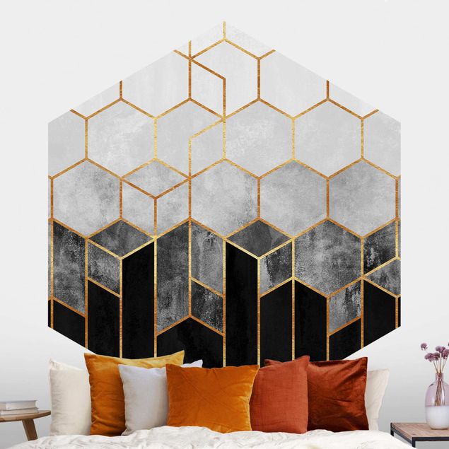 Hexagonal wall mural Golden Hexagons Black And White