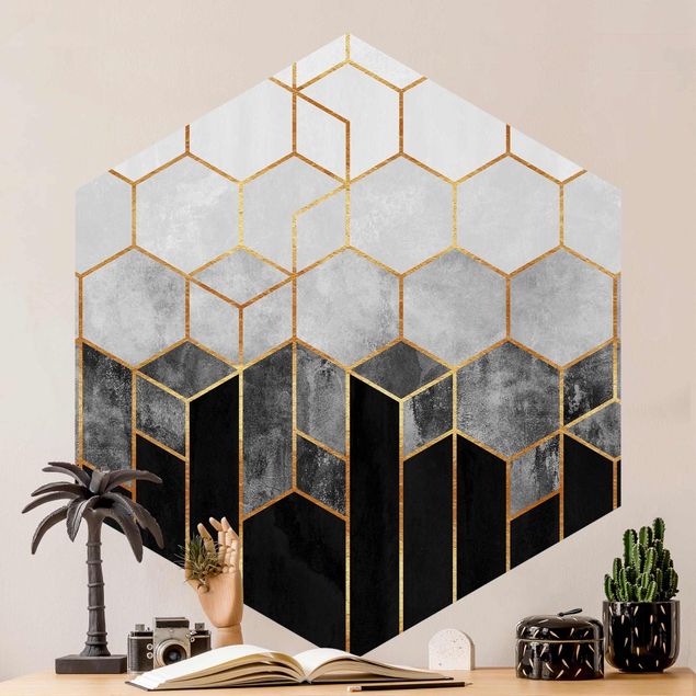 Wallpapers Golden Hexagons Black And White