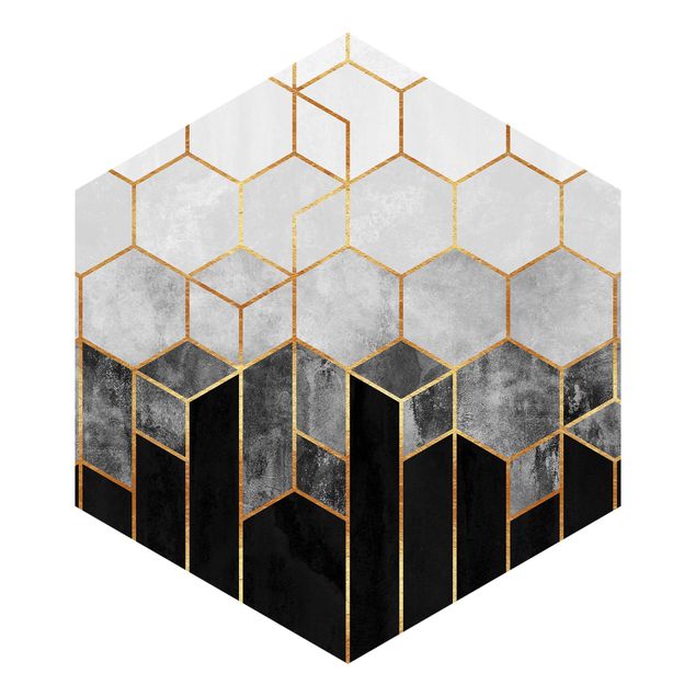Self-adhesive hexagonal pattern wallpaper - Golden Hexagons Black And White