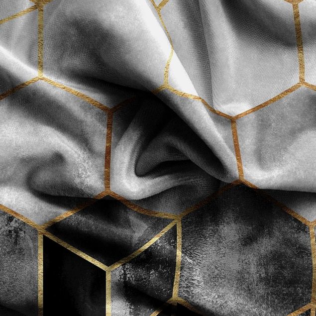 window curtains Golden Hexagons Black And White