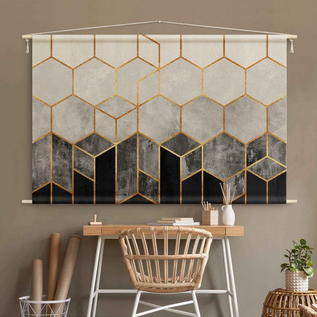 wall hangings Golden Hexagons Black And White