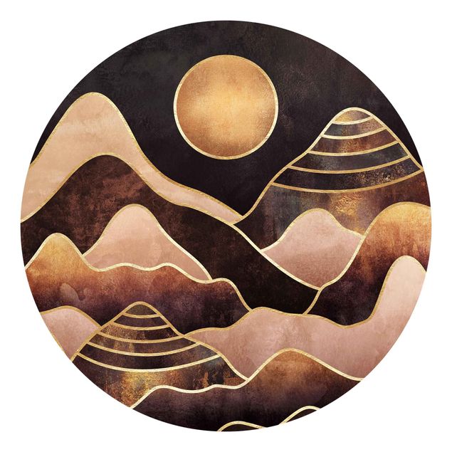 Self-adhesive round wallpaper - Golden Sun Abstract Mountains