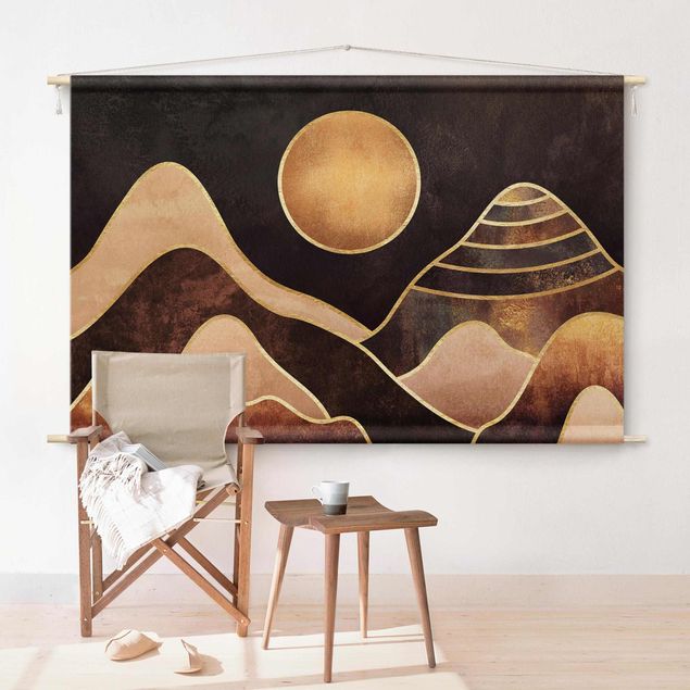 modern tapestry Golden Sun Abstract Mountains