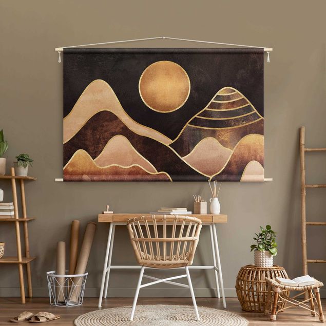 extra large tapestry Golden Sun Abstract Mountains