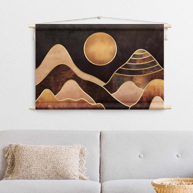 art tapestry Golden Sun Abstract Mountains