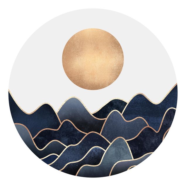 Self-adhesive round wallpaper - Golden Sun Blue Waves