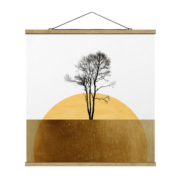Fabric print with poster hangers - Golden Sun With Tree - Square 1:1