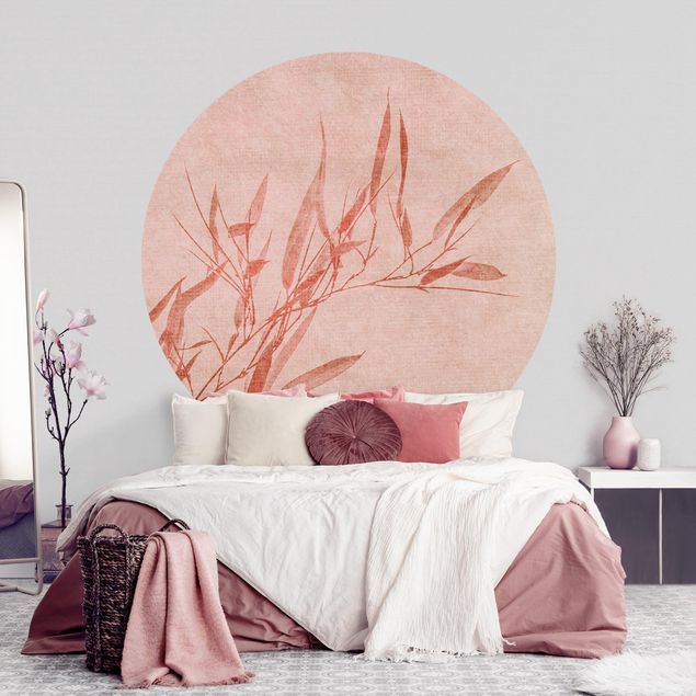 Self-adhesive round wallpaper - Golden Sun Pink Bamboo