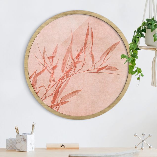 Framed prints round Golden Sun Pink Bamboo