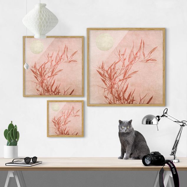 Framed poster - Golden Sun Pink Bamboo