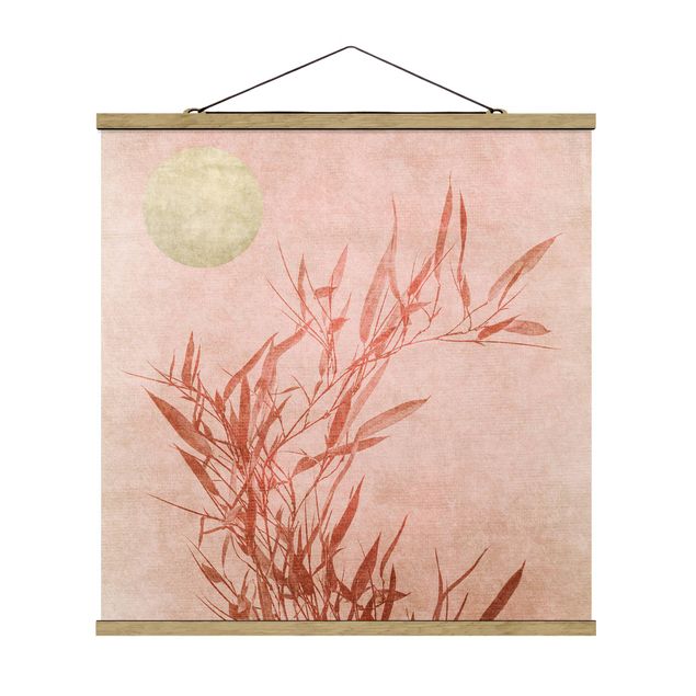 Fabric print with poster hangers - Golden Sun Pink Bamboo - Square 1:1