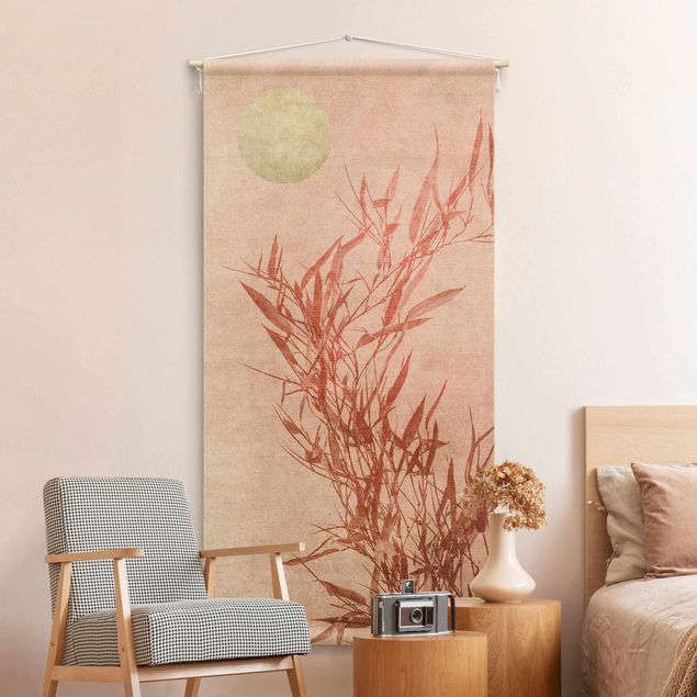 extra large tapestry Golden Sun Pink Bamboo