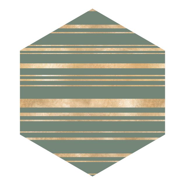 Self-adhesive hexagonal pattern wallpaper - Golden Stripes Green Backdrop