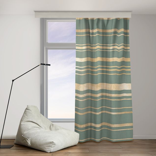horizontal striped curtains Golden Stripes Green Backdrop