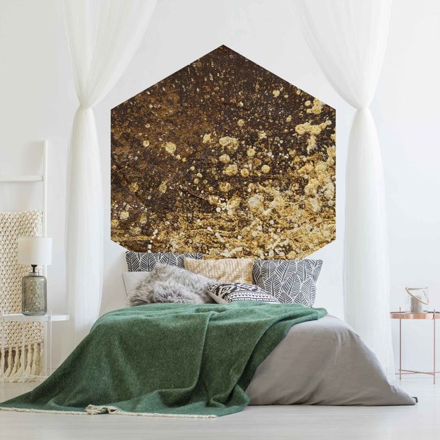 Self-adhesive hexagonal pattern wallpaper - Golden Unrest