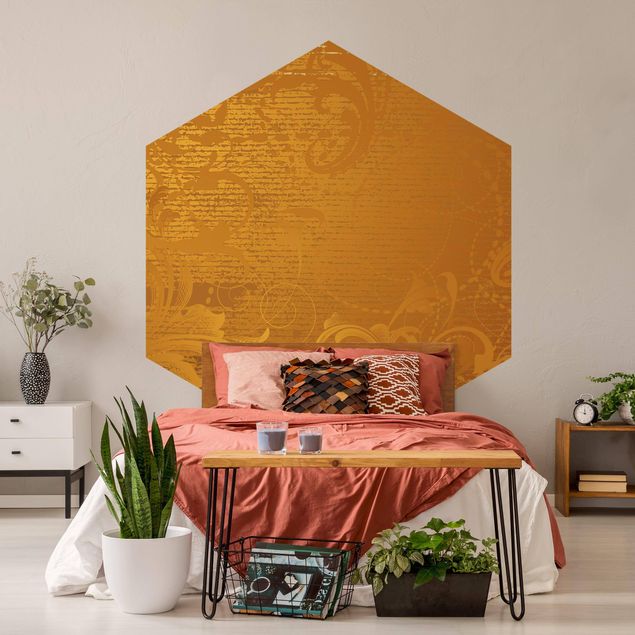 Self-adhesive hexagonal pattern wallpaper - Golden Baroque