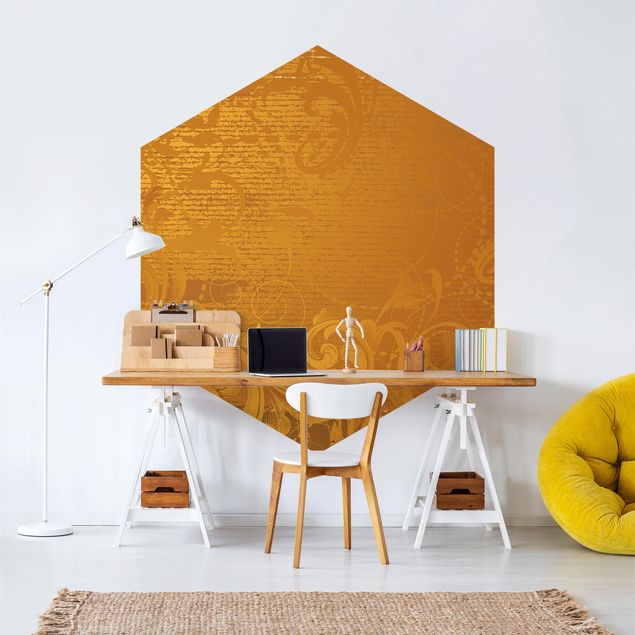 Self-adhesive hexagonal pattern wallpaper - Golden Baroque