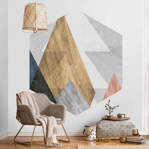 Self-adhesive hexagonal pattern wallpaper - Golden Summit