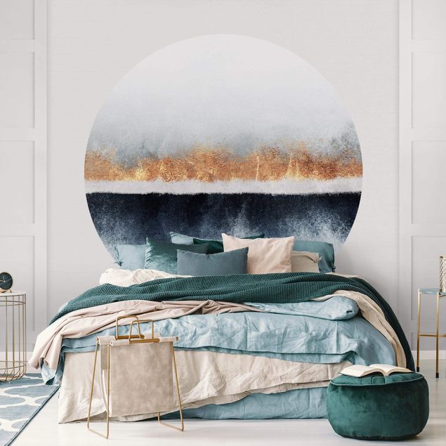 Self-adhesive round wallpaper - Golden Horizon Watercolour