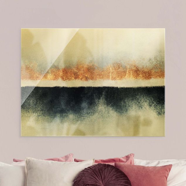 Glass print - Golden Horizon Watercolour  - Landscape format