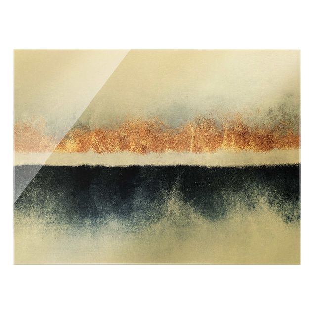 Glass print - Golden Horizon Watercolour  - Landscape format
