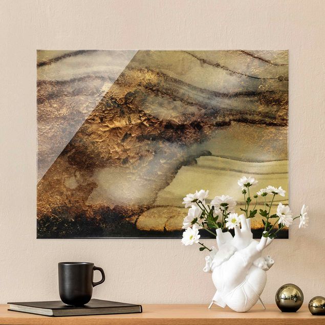 Glass print - Golden Marble Painted - Landscape format