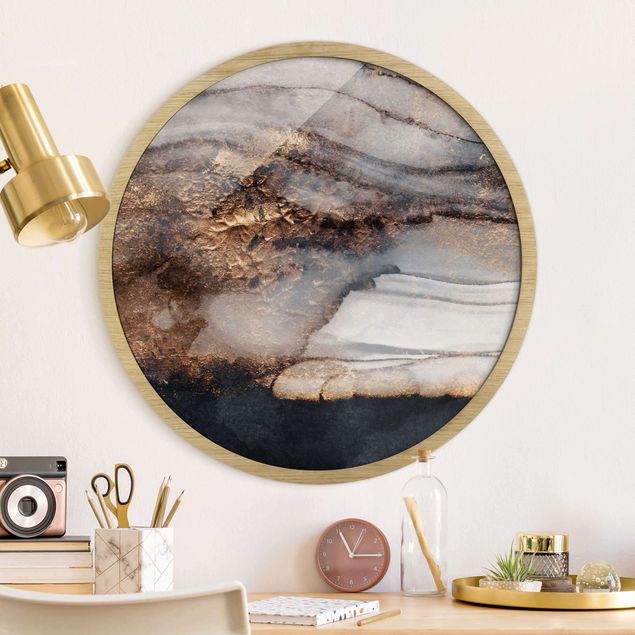 Framed prints round Golden Marble Painted