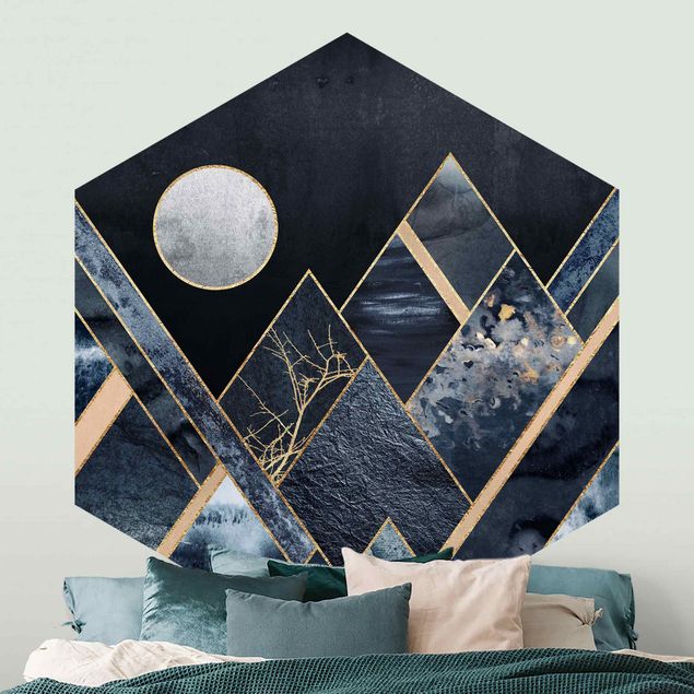 Wallpapers Golden Moon Abstract Black Mountains