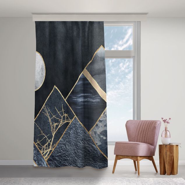 made to measure curtains Golden Moon Abstract Black Mountains