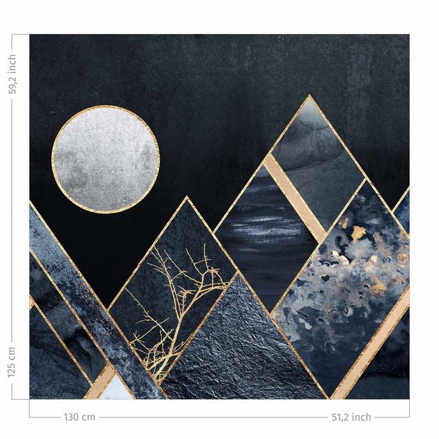 window curtains Golden Moon Abstract Black Mountains